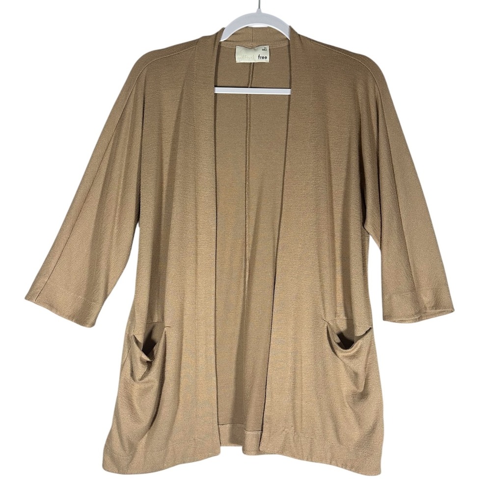 Wilfred Free Aritzia Sz XS‎ Slub Knit Rayon Blend Open Slouchy Cardigan Neutral